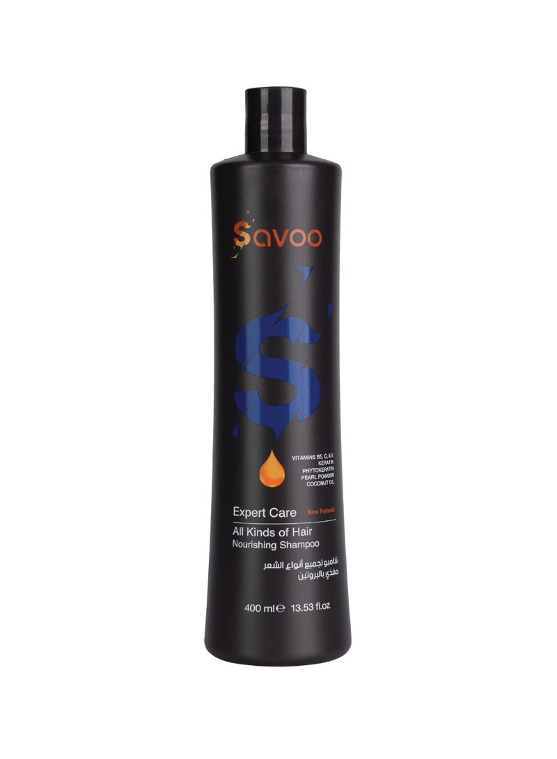 SAVOO Nourishing Shampoo for All Hair Types 400ml | With Keratin, Phytokeratin, Pearl Powder, Coconut Oil & Vitamins B5 C E | Protein-Rich, Moisturizing & Strengthening Care - Image 1