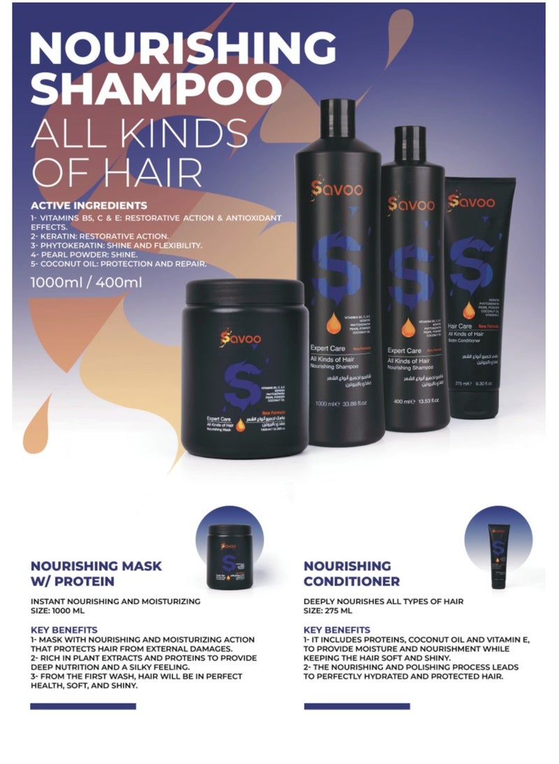 SAVOO Nourishing Shampoo for All Hair Types 400ml | With Keratin, Phytokeratin, Pearl Powder, Coconut Oil & Vitamins B5 C E | Protein-Rich, Moisturizing & Strengthening Care - Image 3