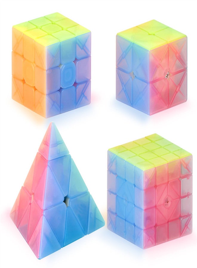 Excefore Magic Cube Sets, Speed Cube Bundle of 2x2 3x3 4x4, Pyramid Jelly Stickerless Magic Cube, Smooth Puzzle Cube Game Toys Gift for Kids Teens Adults - Image 1