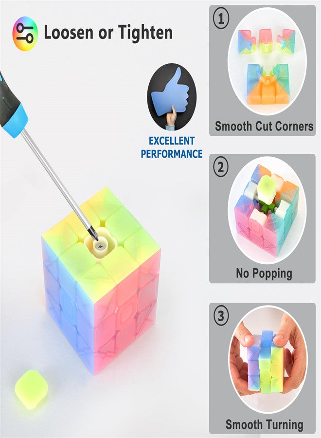 Excefore Magic Cube Sets, Speed Cube Bundle of 2x2 3x3 4x4, Pyramid Jelly Stickerless Magic Cube, Smooth Puzzle Cube Game Toys Gift for Kids Teens Adults - Image 2