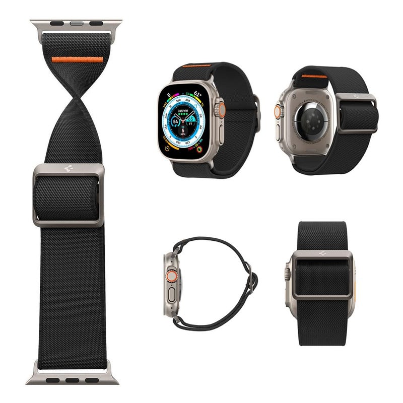 Azonee Nylon Sport Strap Compatible with Apple Watch Ultra/Series 8–1 (49/45/44/42mm) – Black Durable Replacement Band - Image 2