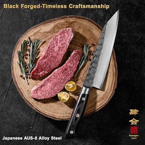 kanngou Chef Knife, Black Forged Japanese Kitchen Knife with High Carbon Stainless Steel and Full Tang Pakkawood Handle, Christmas Gift with Premium Box (8.27 Inch Kiritsuke Knife) - Image 2