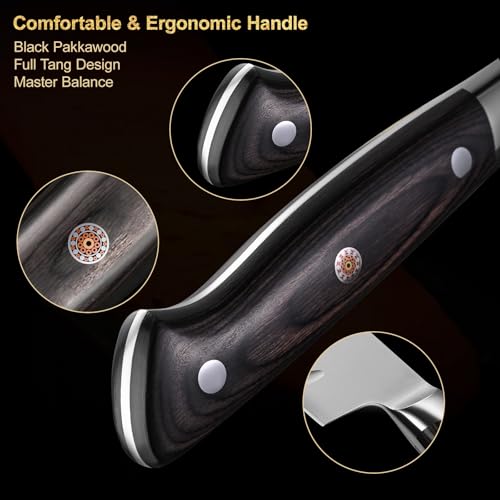 kanngou Chef Knife, Black Forged Japanese Kitchen Knife with High Carbon Stainless Steel and Full Tang Pakkawood Handle, Christmas Gift with Premium Box (8.27 Inch Kiritsuke Knife) - Image 4
