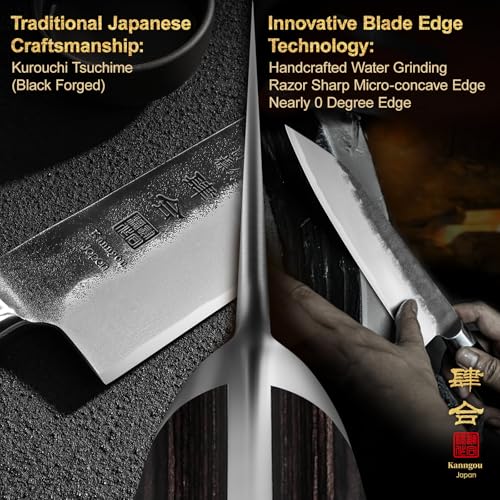 kanngou Chef Knife, Black Forged Japanese Kitchen Knife with High Carbon Stainless Steel and Full Tang Pakkawood Handle, Christmas Gift with Premium Box (8.27 Inch Kiritsuke Knife) - Image 3
