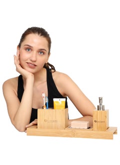 Now Organic - Living a Conscious Lifestyle Now Organic Band Bamboo Wood Tray Versatile Kitchen and Bathroom Organizer Stylish EcoFriendly and Functional 395x15 cm 155x59  - Image 5