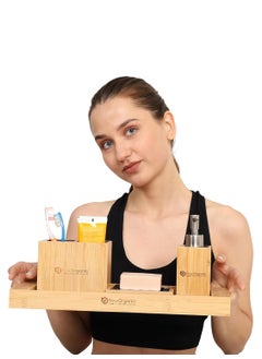 Now Organic - Living a Conscious Lifestyle Now Organic Band Bamboo Wood Tray Versatile Kitchen and Bathroom Organizer Stylish EcoFriendly and Functional 395x15 cm 155x59  - Image 4