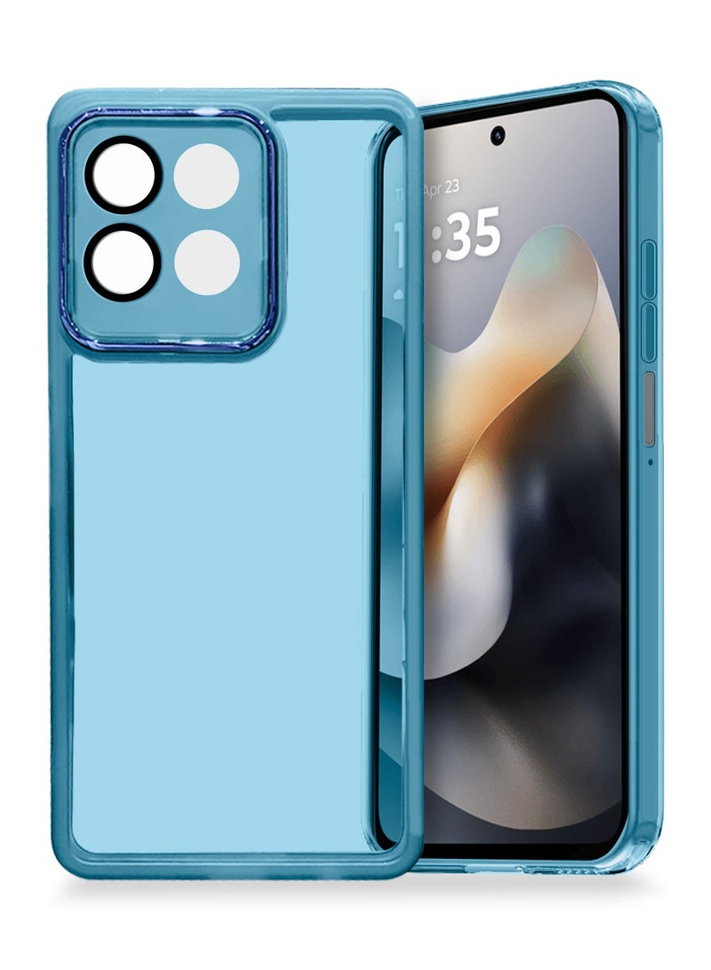 Wtech Motorola Moto G86 5G 2025 Soft Transparent TPU Camera Protection Silicone Ultra Thin Phone Stylish Electroplated Camera Border Back Case Cover - Blue - Image 1