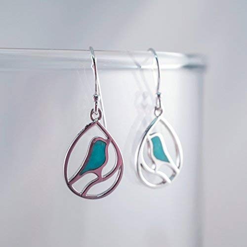 Boma Jewelry Sterling Silver Turquoise Bird Teardrop Inlay Earrings - Image 3