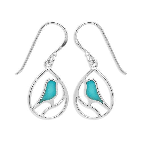 Boma Jewelry Sterling Silver Turquoise Bird Teardrop Inlay Earrings - Image 1