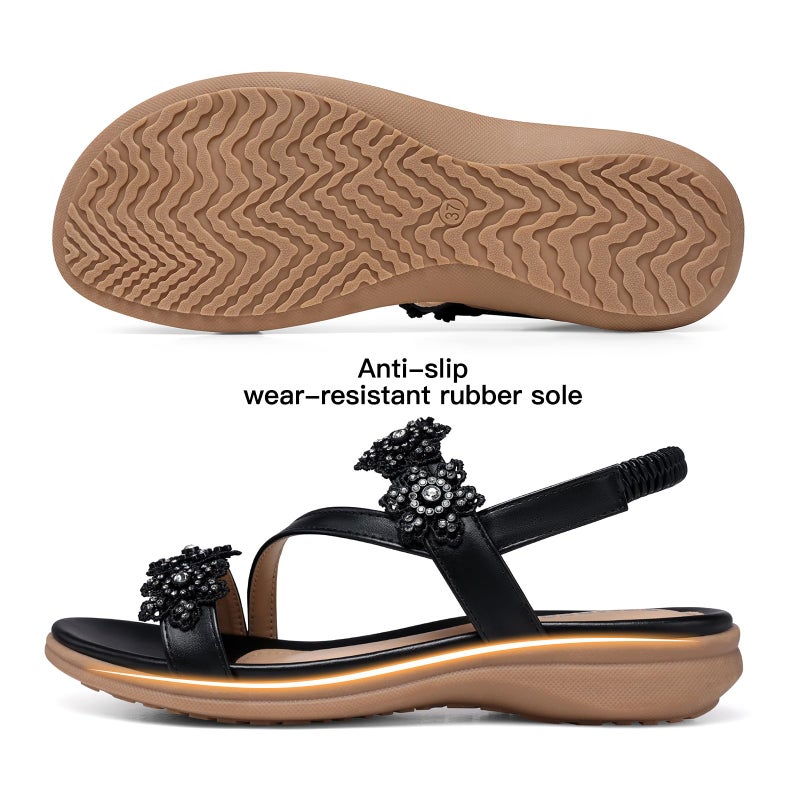 TEMOFON Sandals for Women Flat Dressy Summer Open Toe Sandals Woman Comfortable Walking Casual Beach Shoes Black Size 8 - Image 5