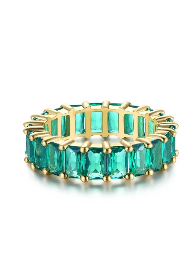 Nossa Green Emerald Band (5 Carat) 18K Gold Plated Claw Prong | Rectangle Emerald Cut Eternity Band CZ Ring, 10, 18k,18k Gold,Gold Plated,Gold,Brass, Cubic Zirconia - Image 1