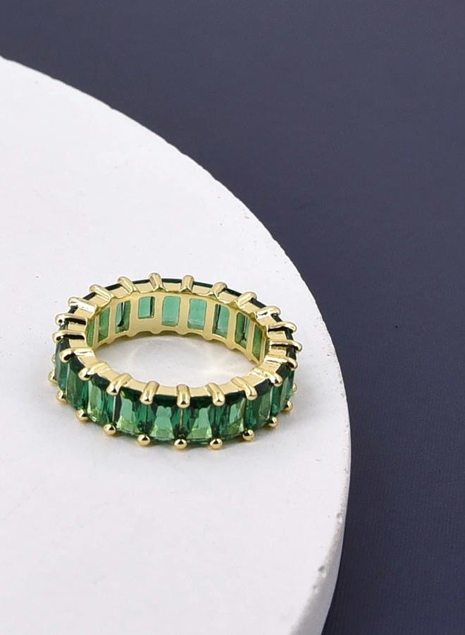 Nossa Green Emerald Band (5 Carat) 18K Gold Plated Claw Prong | Rectangle Emerald Cut Eternity Band CZ Ring, 10, 18k,18k Gold,Gold Plated,Gold,Brass, Cubic Zirconia - Image 4