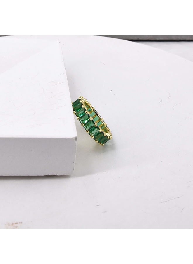 Nossa Green Emerald Band (5 Carat) 18K Gold Plated Claw Prong | Rectangle Emerald Cut Eternity Band CZ Ring, 10, 18k,18k Gold,Gold Plated,Gold,Brass, Cubic Zirconia - Image 5