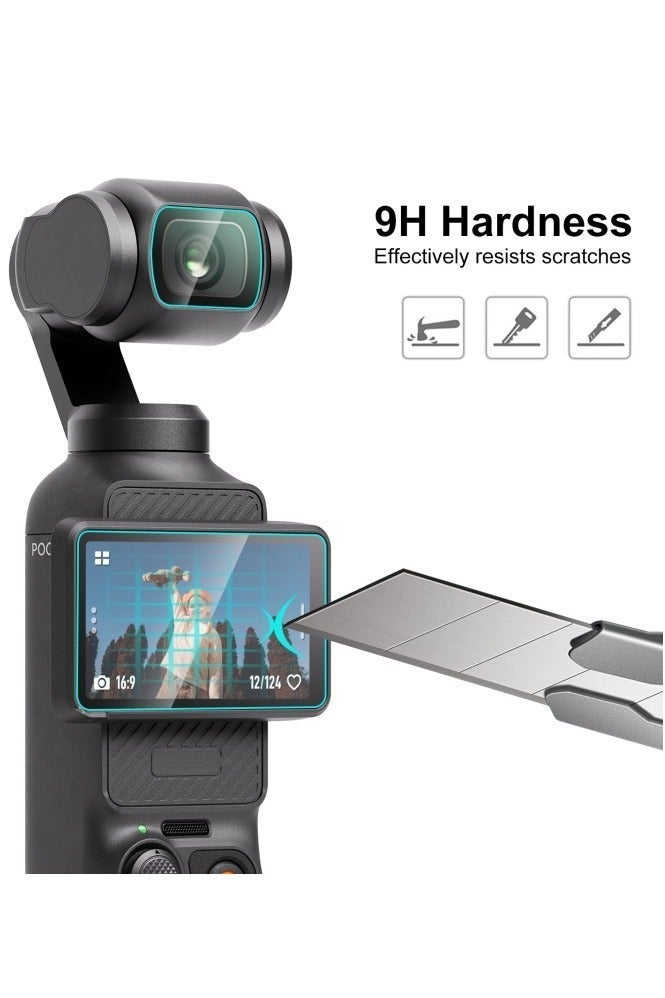 بولوز استيكر حماية شاشة وعدسة PULUZ زجاج مقوى 9H لكاميرا DJI Osmo Pocket 3 – طقم 4 قطع شفافة عالية الوضوح - Image 3
