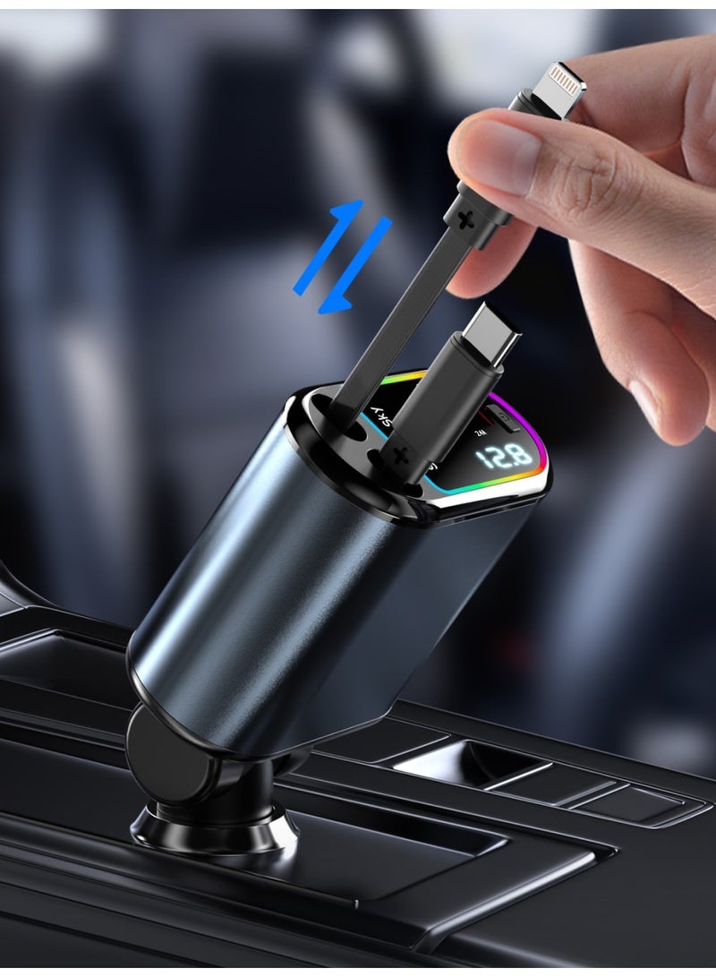 Changli Car Charger with Starlight, 120W USB C Fast Car Chargers Adapter, 4 in 1 Retractable Car Charger with 2 USB Ports Car Phone Chargers for iPhone 16/15/14/13/12/11 and for Android - Image 4