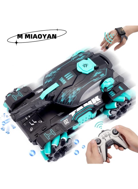 Hand Controlled RC Stunt Tank with Light - Watch Gesture Sensor RC Crawler Car 360 Rotation 2.4G Climbing Toys Shooting Water Bullets Gifts for Kids