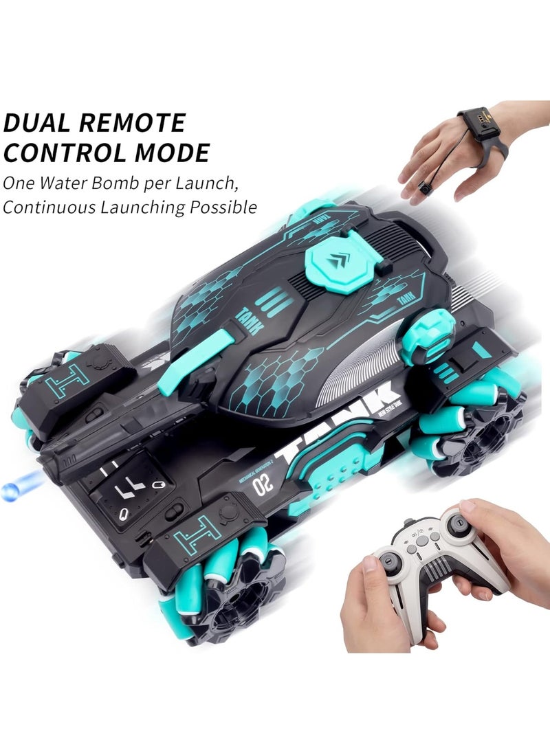 M MIAOYAN - Hand Controlled RC Stunt Tank with Light - Watch Gesture Sensor RC Crawler Car 360 Rotation 2.4G Climbing Toys Shooting Water Bullets Gifts for Kids - Image 1