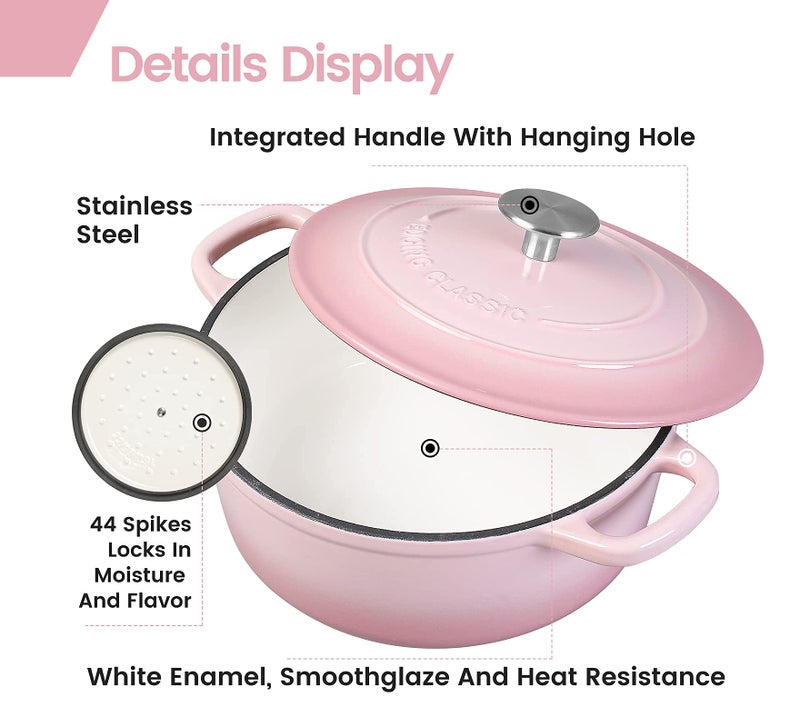 EDGING CASTING Enameled Cast Iron Covered 5.5 Quart Dutch Oven with Dual Handle, Dutch Ovens with Lid for Bread Baking, Pink - Image 5