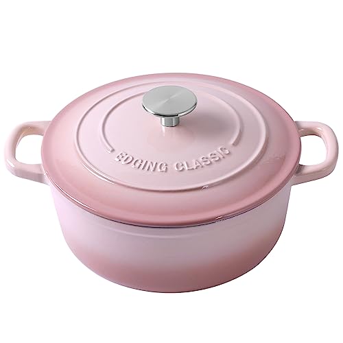 EDGING CASTING Enameled Cast Iron Covered 5.5 Quart Dutch Oven with Dual Handle, Dutch Ovens with Lid for Bread Baking, Pink - Image 1