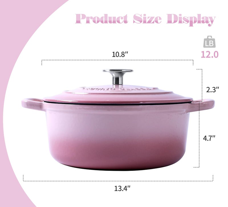 EDGING CASTING Enameled Cast Iron Covered 5.5 Quart Dutch Oven with Dual Handle, Dutch Ovens with Lid for Bread Baking, Pink - Image 3