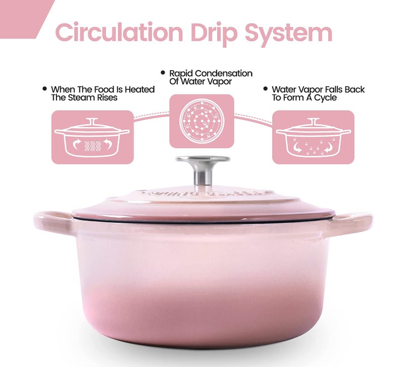 EDGING CASTING Enameled Cast Iron Covered 5.5 Quart Dutch Oven with Dual Handle, Dutch Ovens with Lid for Bread Baking, Pink - Image 4