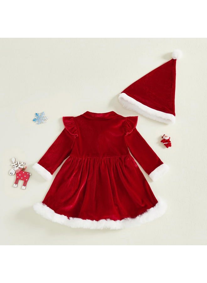 Thorn Tree Baby Girl Christmas Outfits Santa Dress Long Sleeve Velvet Romper Dress Warm Winter Outfit Newborn Infant Clothes (Red, 6-12 Months) - Image 4