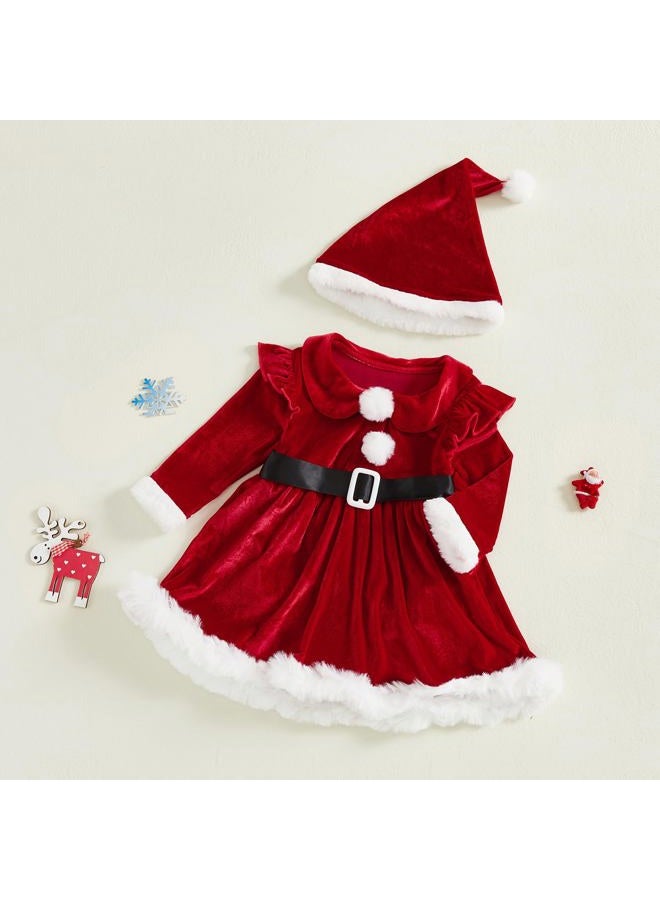 Thorn Tree Baby Girl Christmas Outfits Santa Dress Long Sleeve Velvet Romper Dress Warm Winter Outfit Newborn Infant Clothes (Red, 6-12 Months) - Image 3