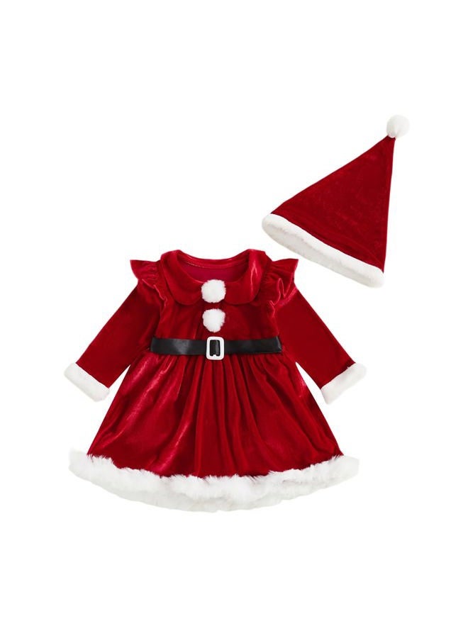 Thorn Tree Baby Girl Christmas Outfits Santa Dress Long Sleeve Velvet Romper Dress Warm Winter Outfit Newborn Infant Clothes (Red, 6-12 Months) - Image 1