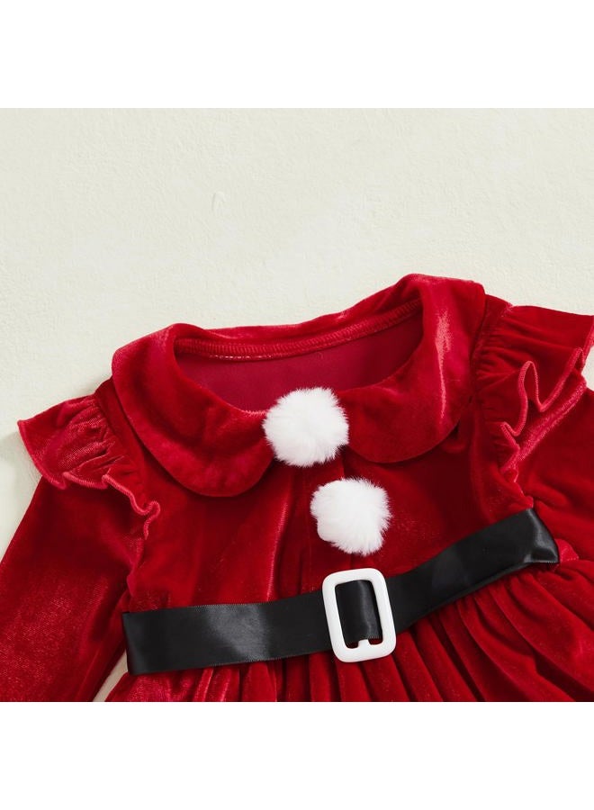 Thorn Tree Baby Girl Christmas Outfits Santa Dress Long Sleeve Velvet Romper Dress Warm Winter Outfit Newborn Infant Clothes (Red, 6-12 Months) - Image 5