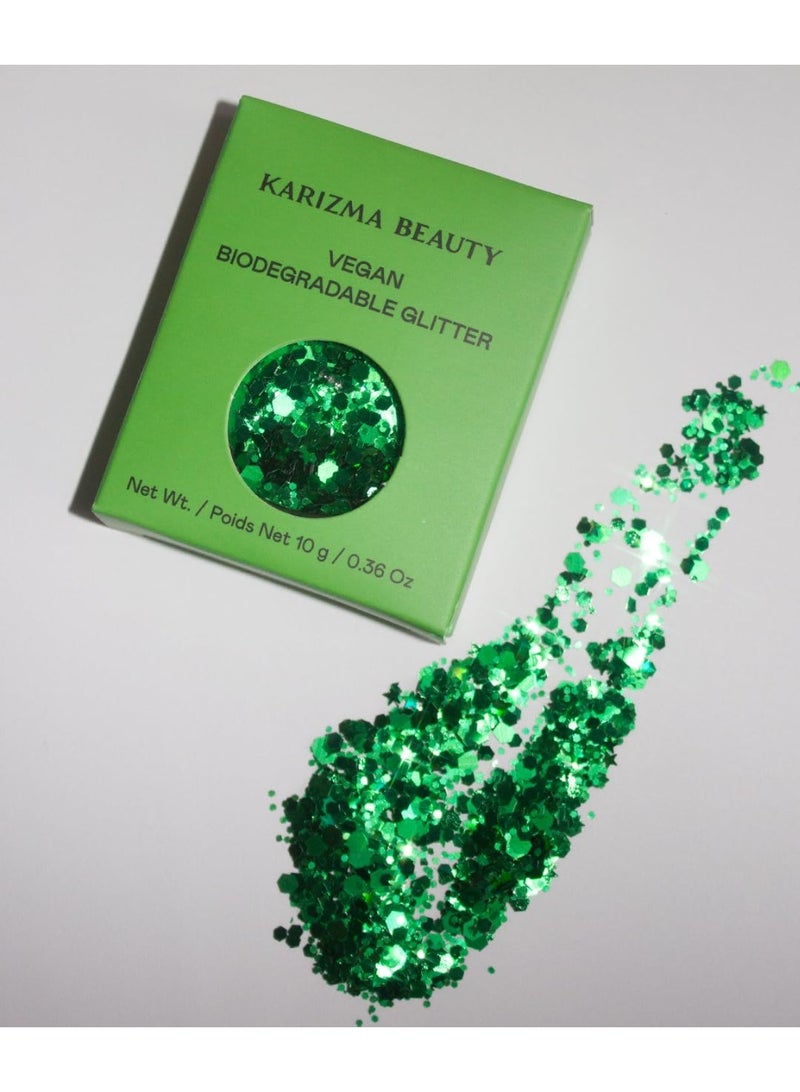KARIZMA Vegan Biodegradable Chunky Glitter // Karizma Beauty Green Bio Glitter Eco Glitter Face Glitter Festival Chunky 10g  - Image 2