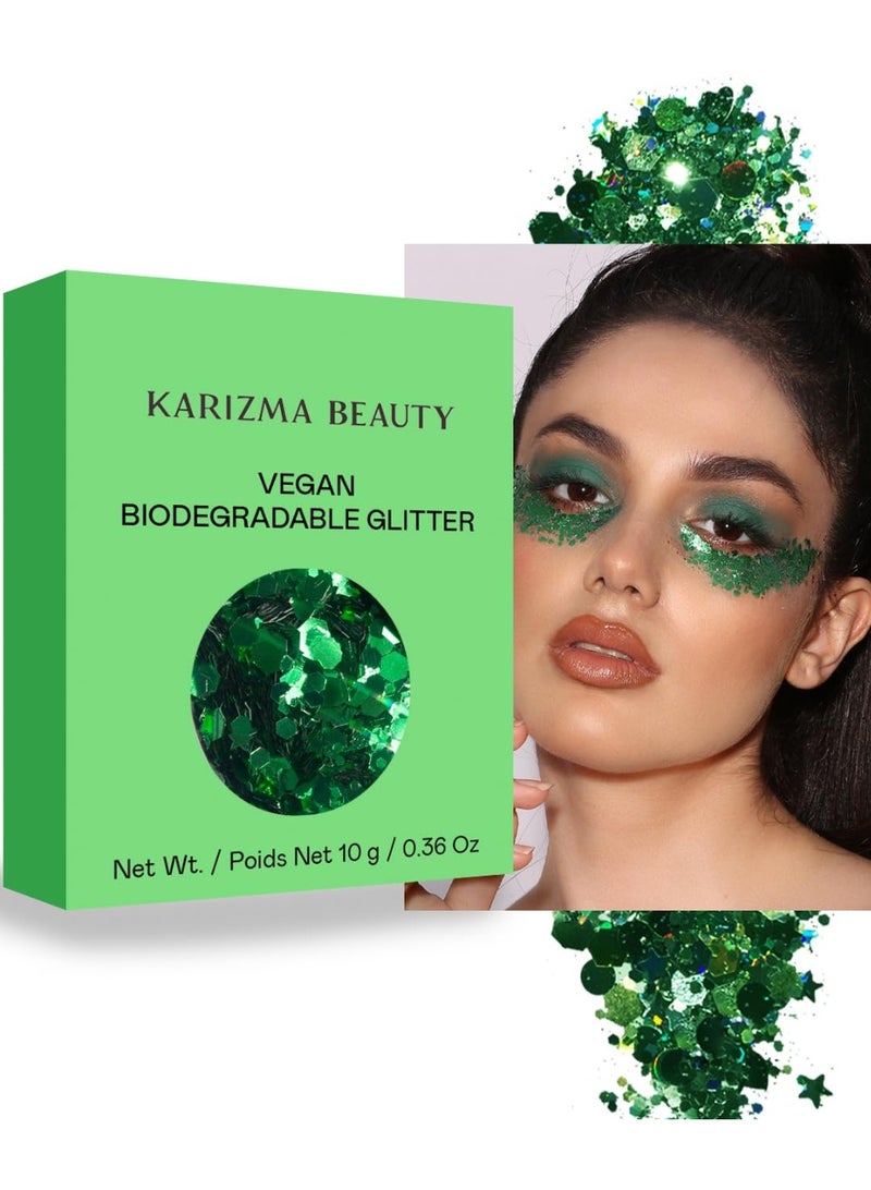 KARIZMA Vegan Biodegradable Chunky Glitter // Karizma Beauty Green Bio Glitter Eco Glitter Face Glitter Festival Chunky 10g  - Image 1