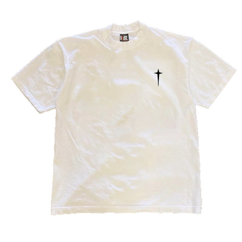 Men's Cotton Crew Neck Short Sleeve T-Shirt with Cross Star Print, 260g Heavyweight - Image 5