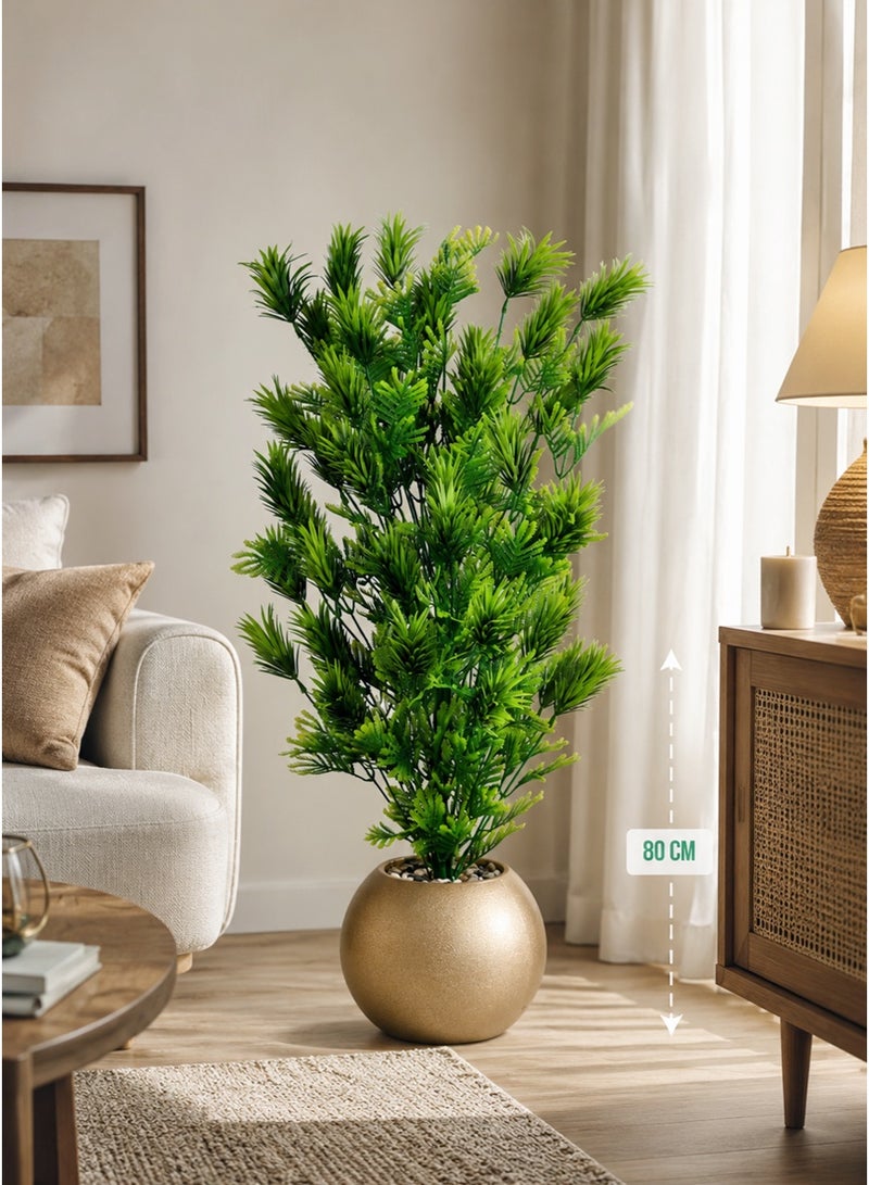 Tala Artificial Green Plant with Realistic Dense Foliage 48 Branches | Round Plastic Pot Decorated with Pebbles | 80 cm Height | Elegant Touch for Home and Office - Image 3