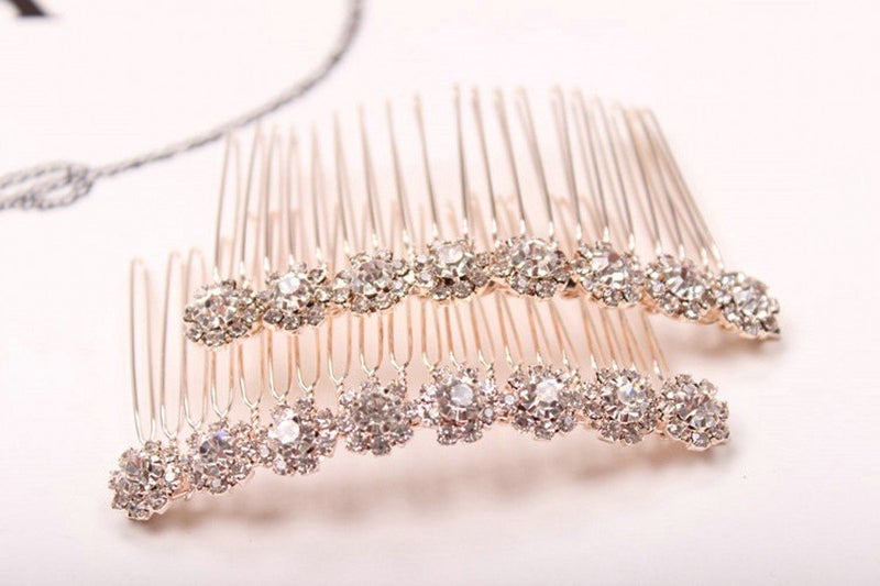 LETSP Letshopping® High-grade Alloy Diamond Tiara Comb Hair Accessories Hair Fork(2pc) Rose gold - Image 2