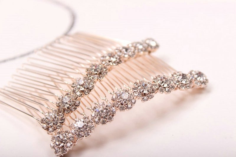 LETSP Letshopping® High-grade Alloy Diamond Tiara Comb Hair Accessories Hair Fork(2pc) Rose gold - Image 1