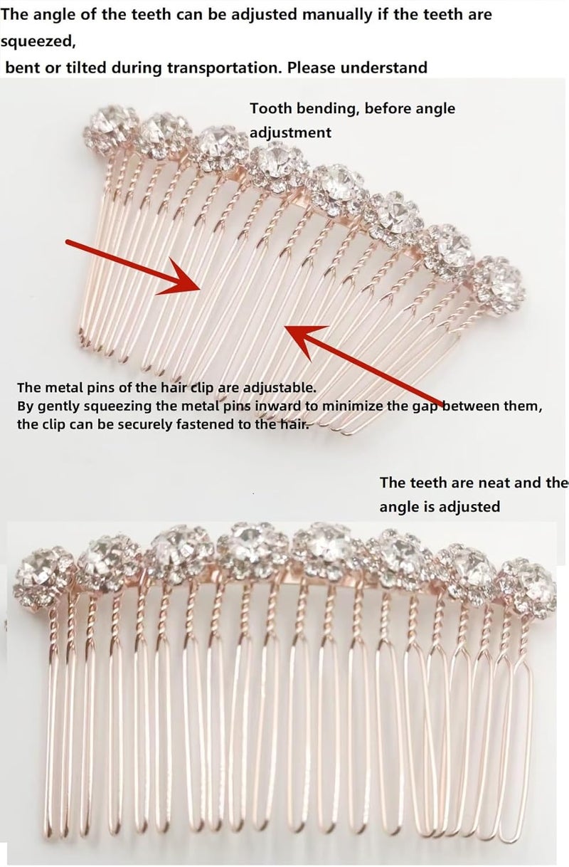 LETSP Letshopping® High-grade Alloy Diamond Tiara Comb Hair Accessories Hair Fork(2pc) Rose gold - Image 5