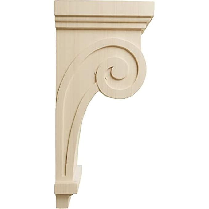 COR04X05X12SCRW 4 1/2-INCH W X 5 5/8-INCH D X 12-INCH H SCROLL CORBEL, RUBBERWOOD - Image 3