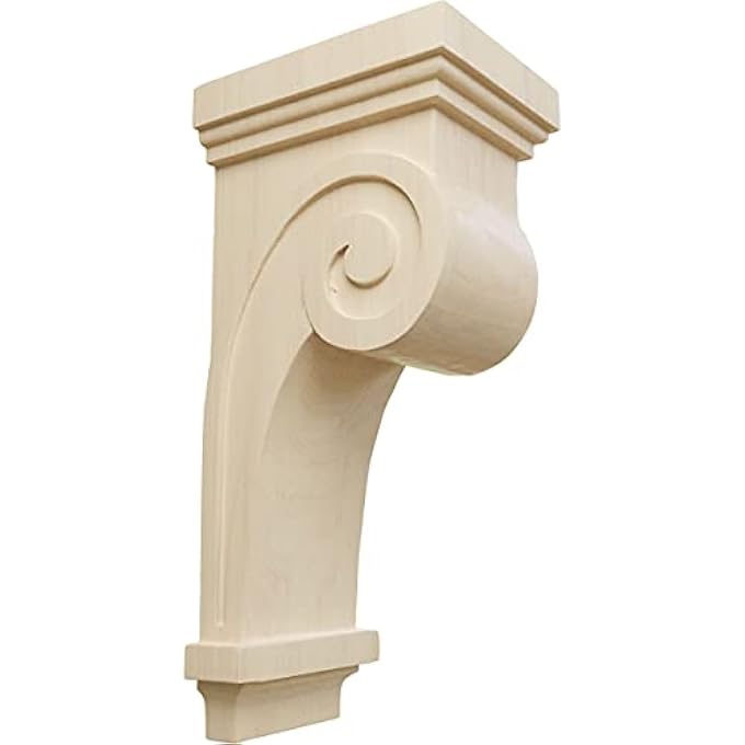 COR04X05X12SCRW 4 1/2-INCH W X 5 5/8-INCH D X 12-INCH H SCROLL CORBEL, RUBBERWOOD - Image 1