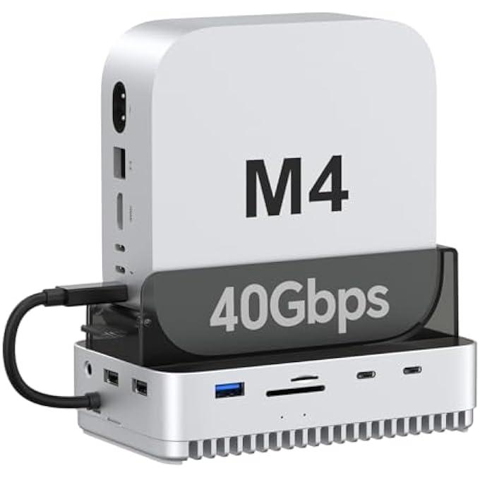 rayihni 40GBPS MAC MINI M4/M4 PRO STAND HUB WITH NVME SSD ENCLOSURE, DOCKING STATION WITH USB-C 10GBPS, USB-A 10GBPS, TF/SD 4.0 CARD READERS 312MB/S, USB-A 2.0, FITS M.2 PCIE UP TO 8TB - Image 1