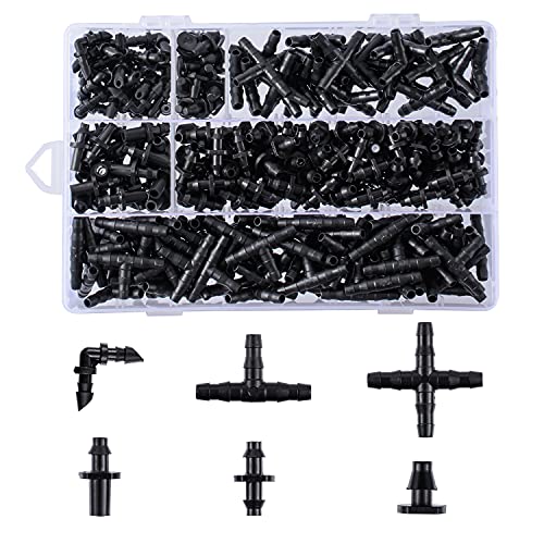 CESTAME 280 Pcs Barbed Connectors Irrigation Fittings Kit,Drip Irrigation Barbed Connectors 1/4''Tubing Fittings Kit for Flower Pot Garden Lawn(Straight Barbs,Single Barbs,Tees,Elbows,End Plug,4-Way Coupling) - Image 1