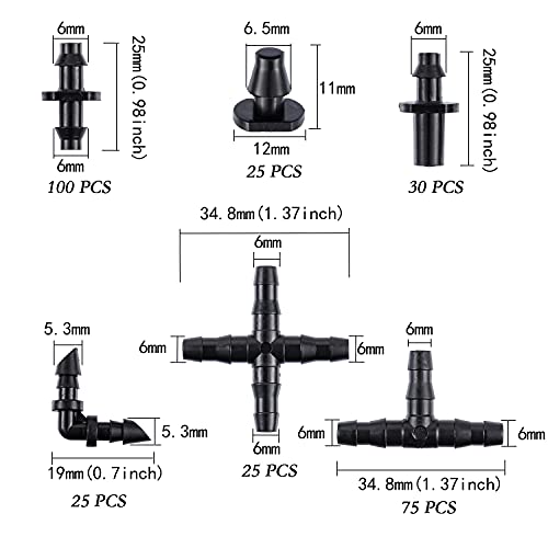 CESTAME 280 Pcs Barbed Connectors Irrigation Fittings Kit,Drip Irrigation Barbed Connectors 1/4''Tubing Fittings Kit for Flower Pot Garden Lawn(Straight Barbs,Single Barbs,Tees,Elbows,End Plug,4-Way Coupling) - Image 4