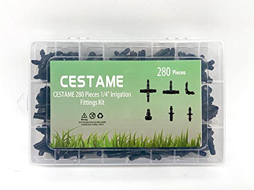 CESTAME 280 Pcs Barbed Connectors Irrigation Fittings Kit,Drip Irrigation Barbed Connectors 1/4''Tubing Fittings Kit for Flower Pot Garden Lawn(Straight Barbs,Single Barbs,Tees,Elbows,End Plug,4-Way Coupling) - Image 3