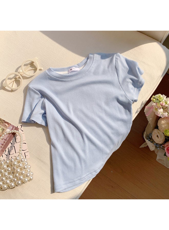 Children's Soft And Chewy Candy Short Sleeve T-shirt Summer Round Neck Black And White Solid Color Children's Half Sleeve T Thin Top
