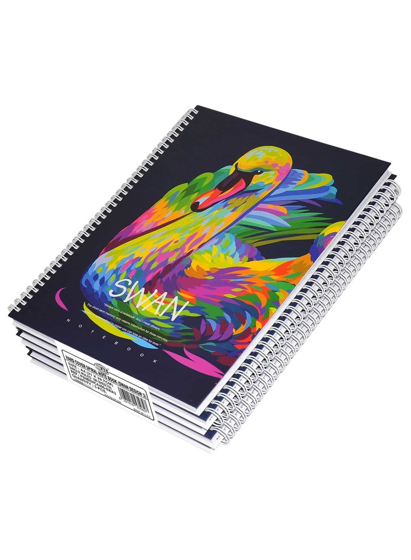 FIS 5 Pieces Spiral Hard Cover Notebook 96 Sheets A4 Swan Design - Image 1