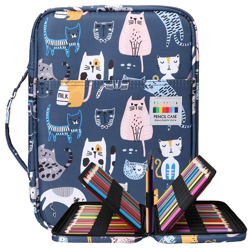 BOMKEE Coloring Pencil Case 220 Slots PencilsGel Pens Organizer Waterproof Travel Case Zipper Carrying Portable Pencil Markers Pen Holder Bag for Painter Writers Sports Cat