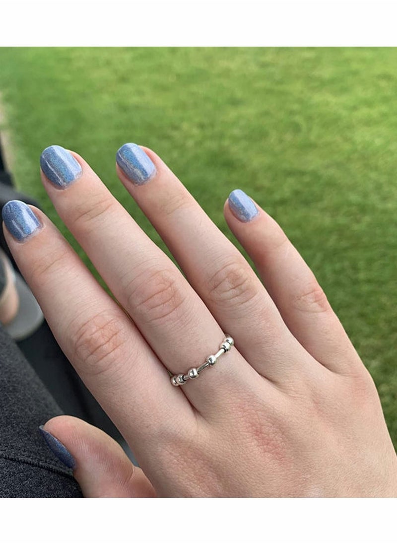 Excefore - 925 Sterling Silver Anti Anxiety Ring for Women, Men Fidget Rings with Beads Spinner for Anxiety Spinning ,Ring Dainty Minimalist Ring Gift for Her - Image 1