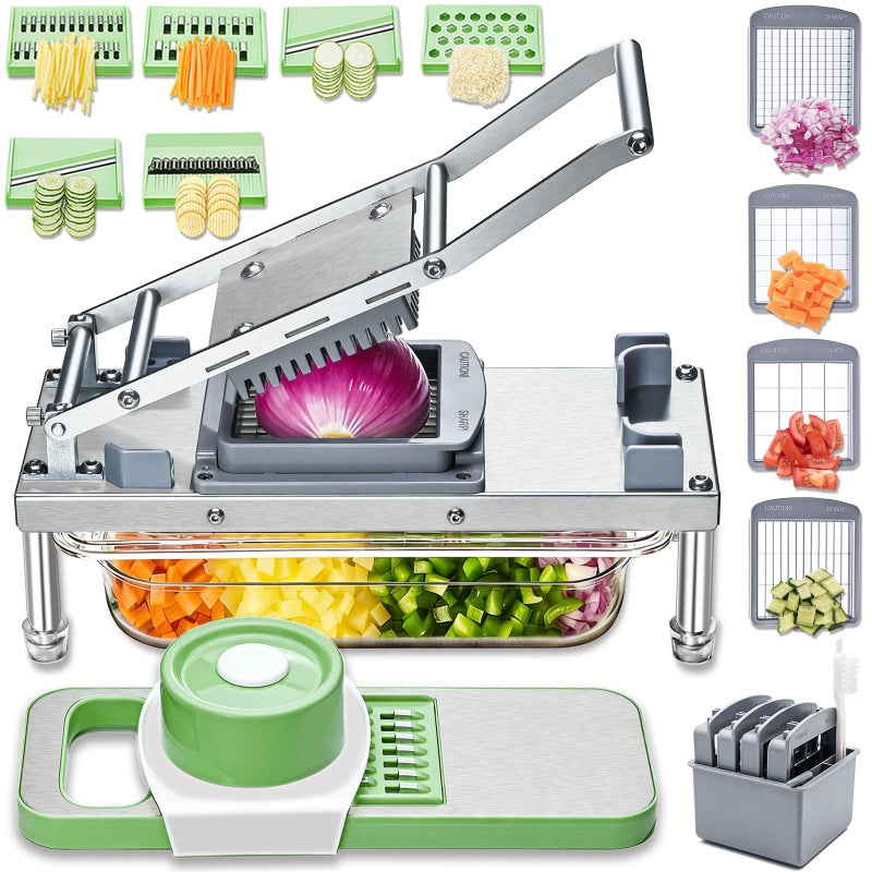 Moeuonb Stainless Steel Vegetable Chopper with 10 Blades - Mandoline Slicer-Pro Food Chopper with Container - Veggie Salad Onion Chopper - Potato Dicer - Tomato Cutter - Cheese Grater - Image 1