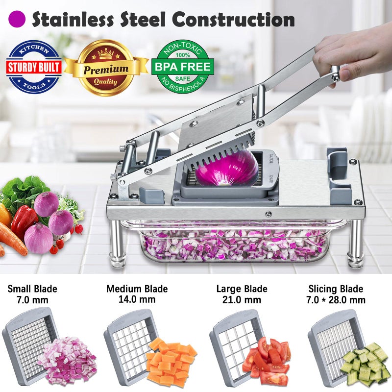 Moeuonb Stainless Steel Vegetable Chopper with 10 Blades - Mandoline Slicer-Pro Food Chopper with Container - Veggie Salad Onion Chopper - Potato Dicer - Tomato Cutter - Cheese Grater - Image 2