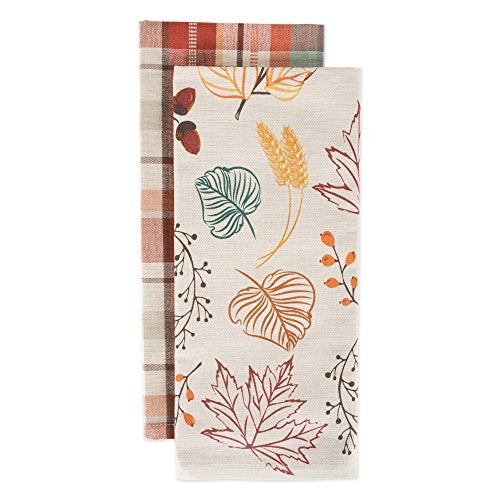 DII Fall Basics Kitchen Dishtowel Collection Printed & Plaid Fall Dish Towel Set, 18x28, Autumn Leaves, 2 Count - Image 2
