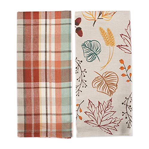 DII Fall Basics Kitchen Dishtowel Collection Printed & Plaid Fall Dish Towel Set, 18x28, Autumn Leaves, 2 Count - Image 3